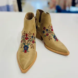 Tina Embroidered Tan Ankle Boots