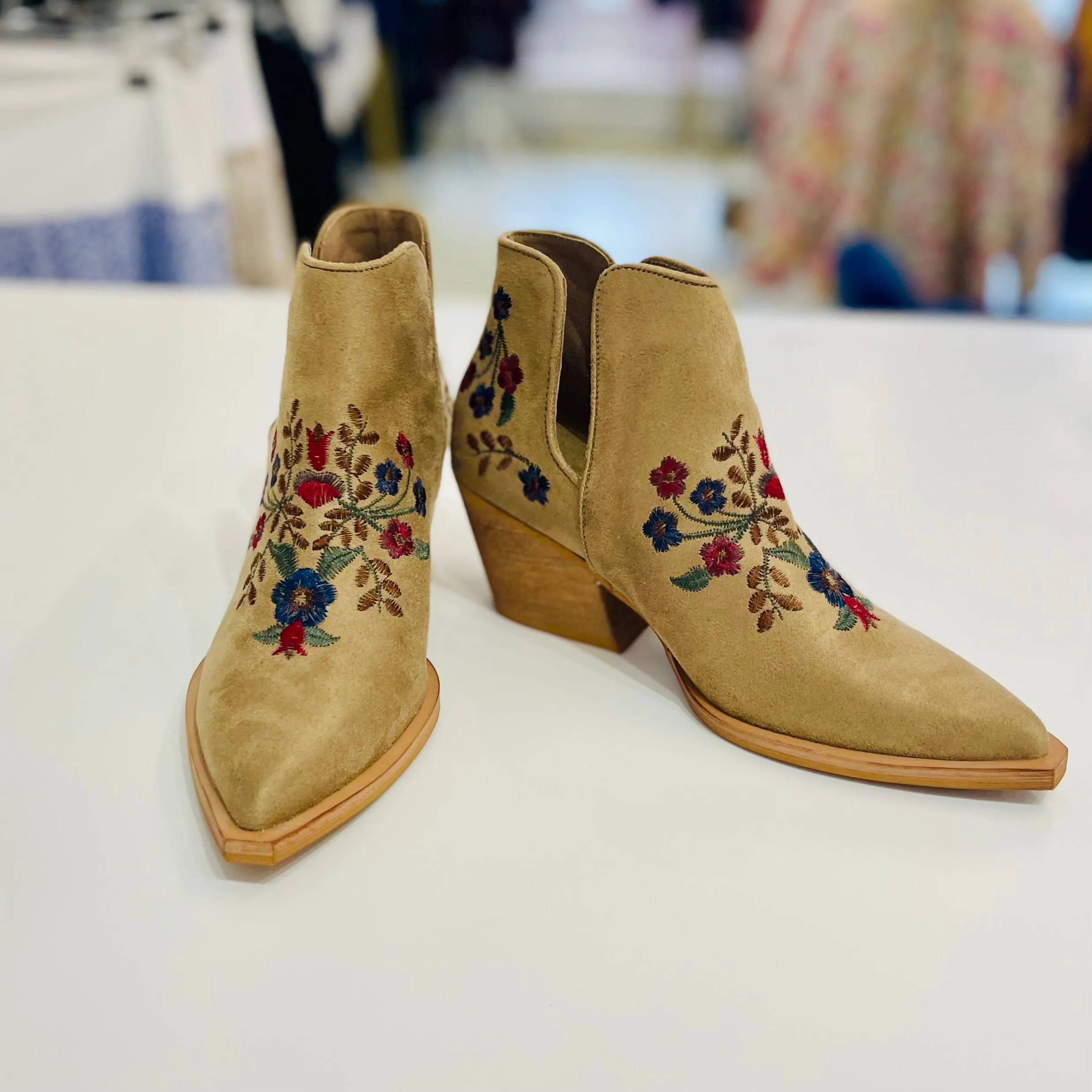 Tina Embroidered Tan Ankle Boots