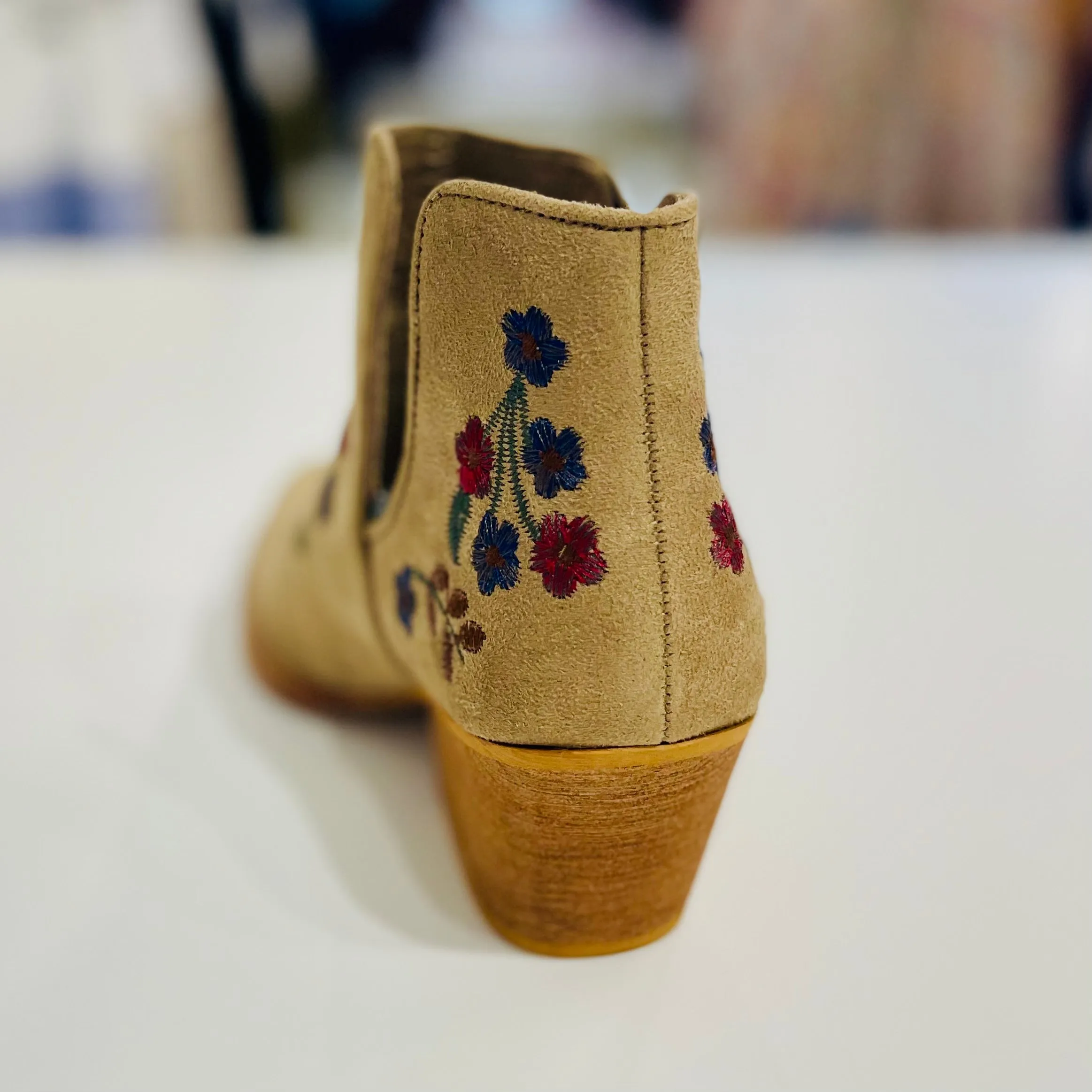 Tina Embroidered Tan Ankle Boots