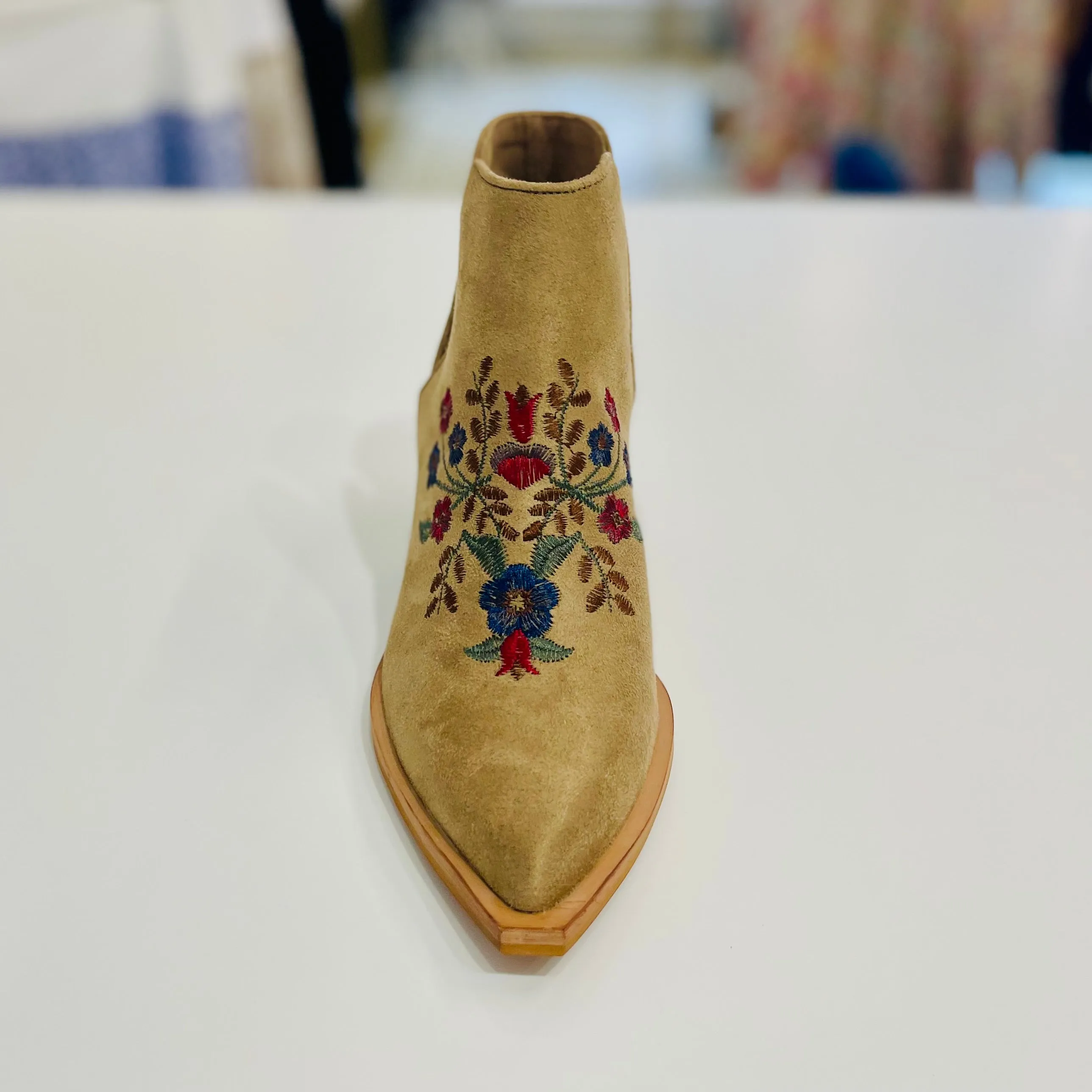 Tina Embroidered Tan Ankle Boots