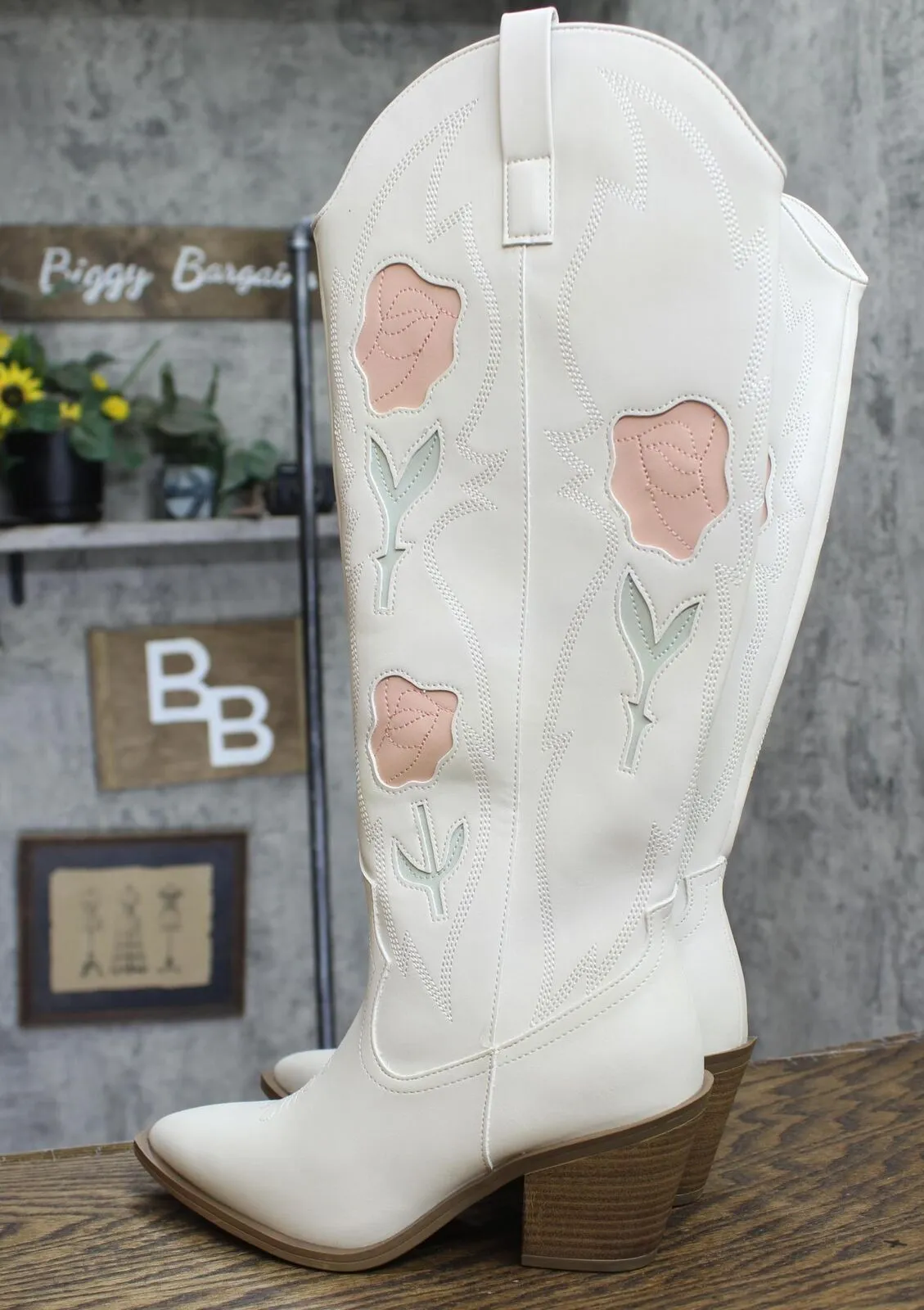 Universal Thread Womens Dixie Bone Floral Western Cowboy Boots Off White 6M