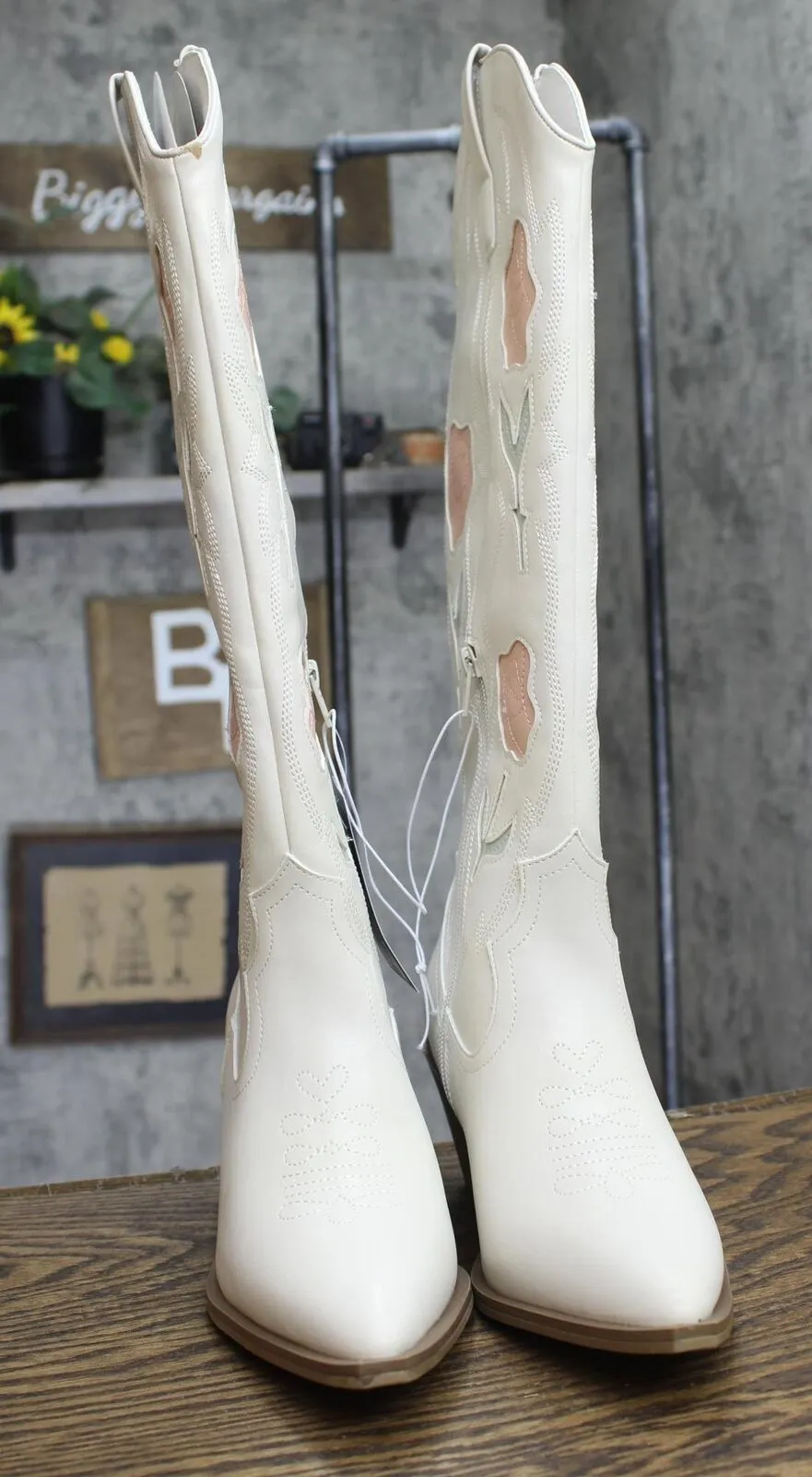 Universal Thread Womens Dixie Bone Floral Western Cowboy Boots Off White 6M