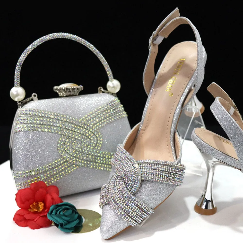 Venus Chan Italian Design Classic Women's Hand Bag Orange Color Matching High Heels African Wedding Party Shoe And Bag Set