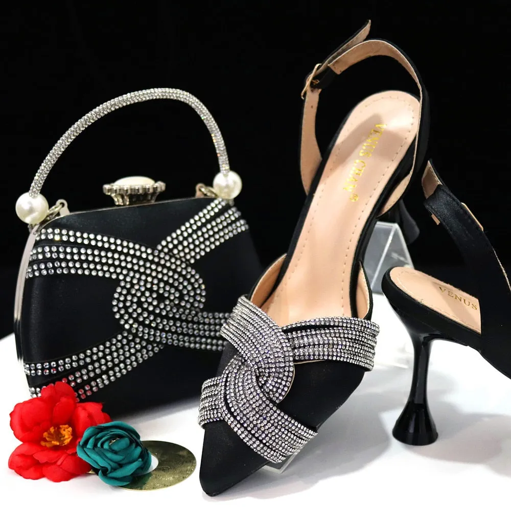 Venus Chan Italian Design Classic Women's Hand Bag Orange Color Matching High Heels African Wedding Party Shoe And Bag Set