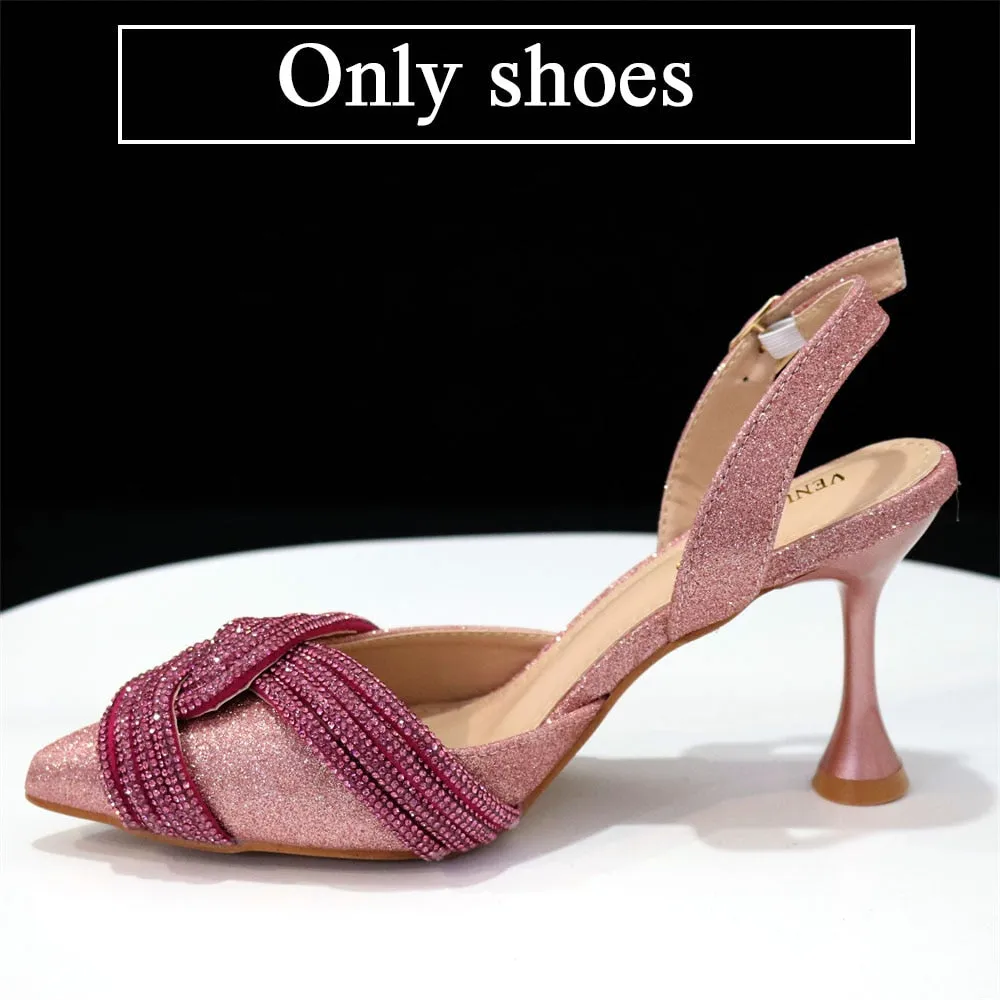 Venus Chan Italian Design Classic Women's Hand Bag Orange Color Matching High Heels African Wedding Party Shoe And Bag Set