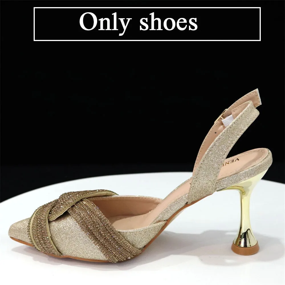 Venus Chan Italian Design Classic Women's Hand Bag Orange Color Matching High Heels African Wedding Party Shoe And Bag Set