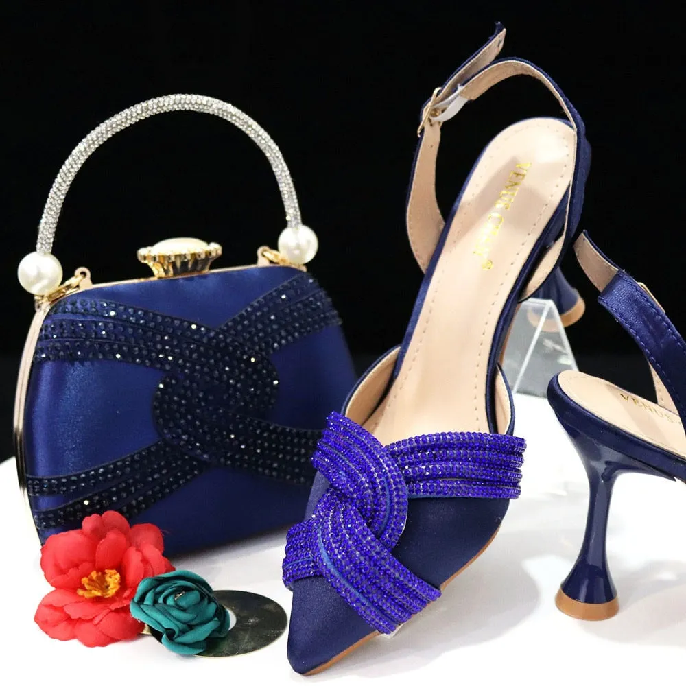 Venus Chan Italian Design Classic Women's Hand Bag Orange Color Matching High Heels African Wedding Party Shoe And Bag Set