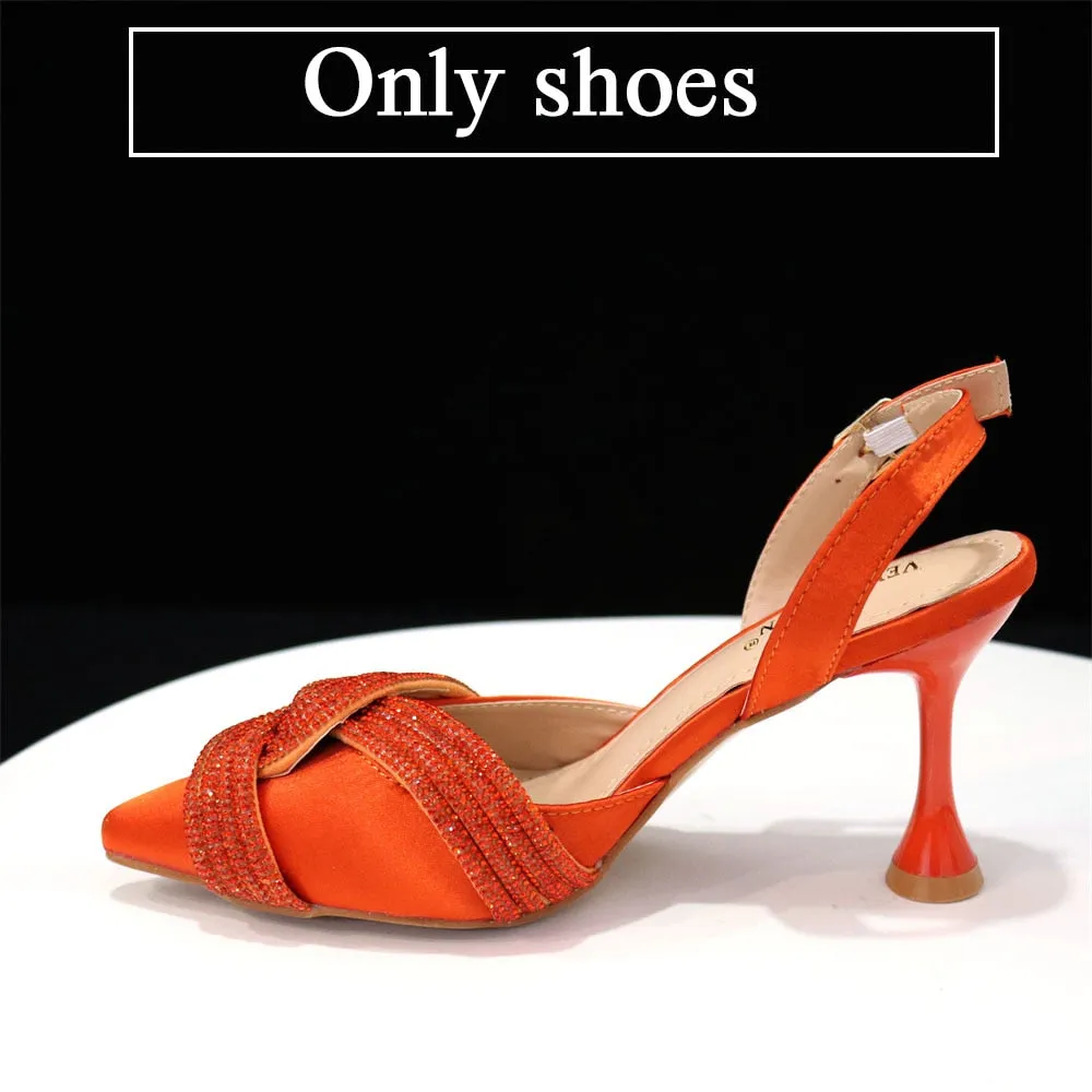 Venus Chan Italian Design Classic Women's Hand Bag Orange Color Matching High Heels African Wedding Party Shoe And Bag Set