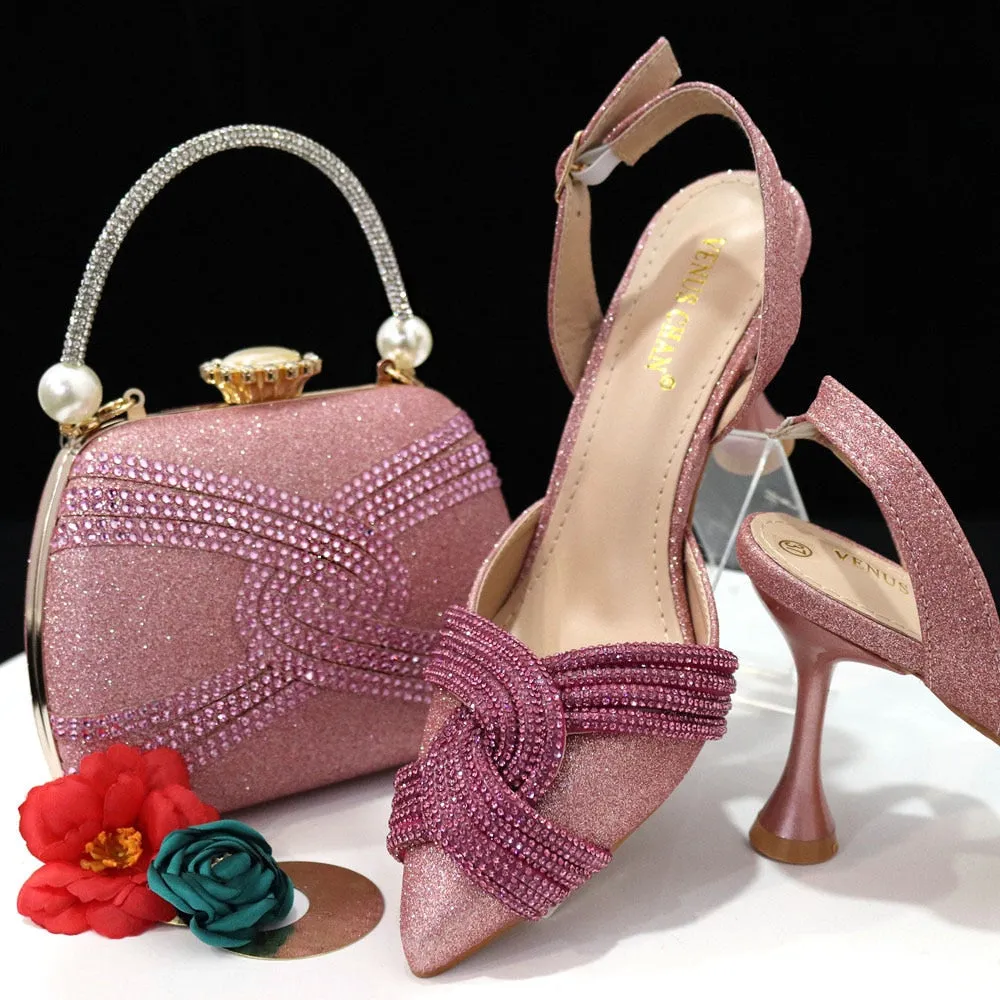 Venus Chan Italian Design Classic Women's Hand Bag Orange Color Matching High Heels African Wedding Party Shoe And Bag Set