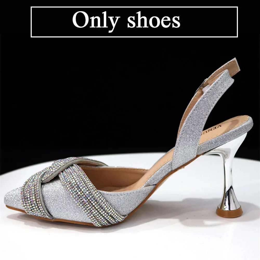 Venus Chan Italian Design Classic Women's Hand Bag Orange Color Matching High Heels African Wedding Party Shoe And Bag Set