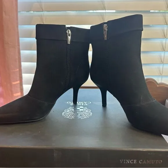 Vince Camuto VC-Amvita Black 8.5M Women Soft Grain Coat NEW in Box Bootie Heels
