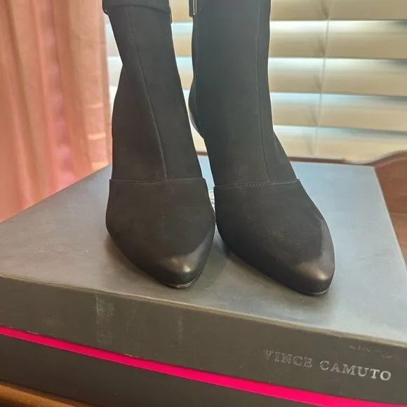 Vince Camuto VC-Amvita Black 8.5M Women Soft Grain Coat NEW in Box Bootie Heels