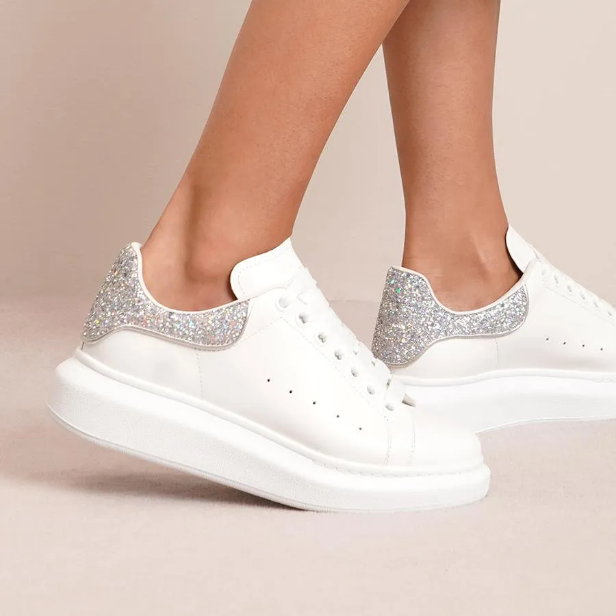 White and silver glitter classic sneakers
