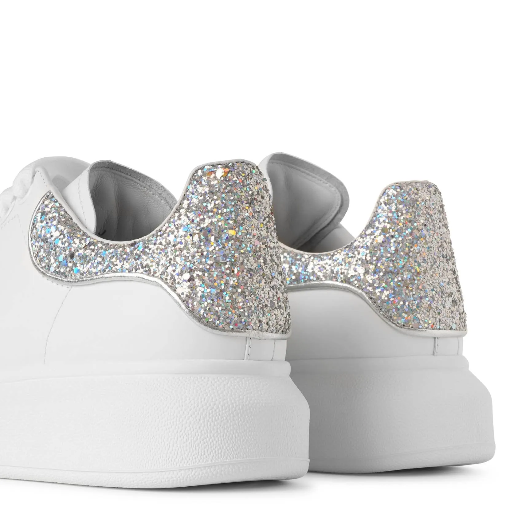 White and silver glitter classic sneakers