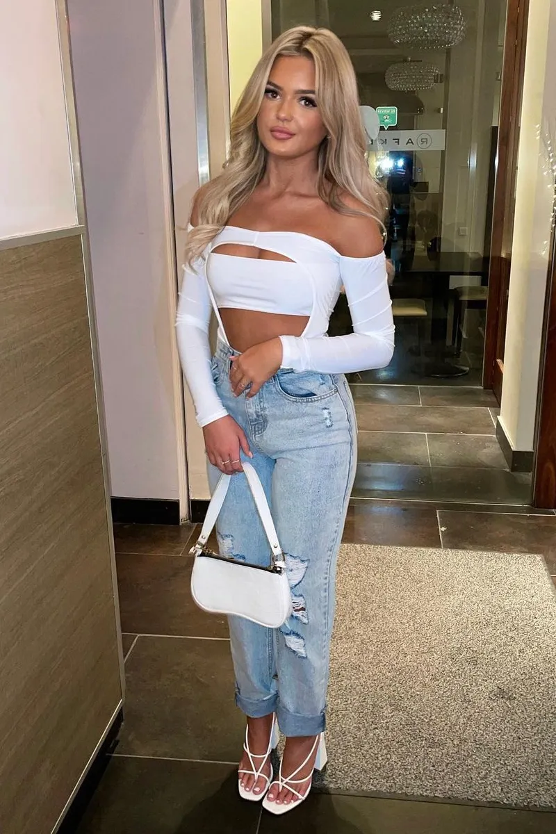 White Front Cut out Bodysuit - Kripa