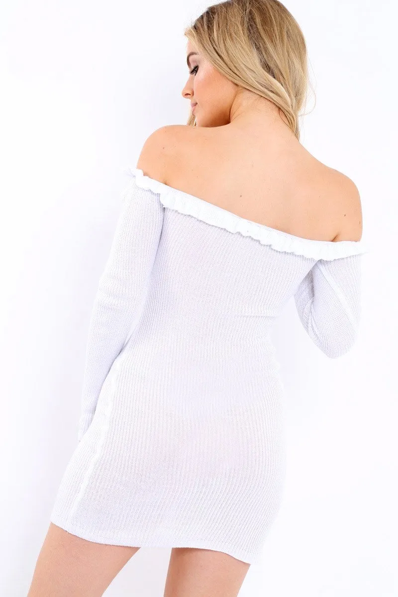 White Knit Bardot Midi Dress - Brianna