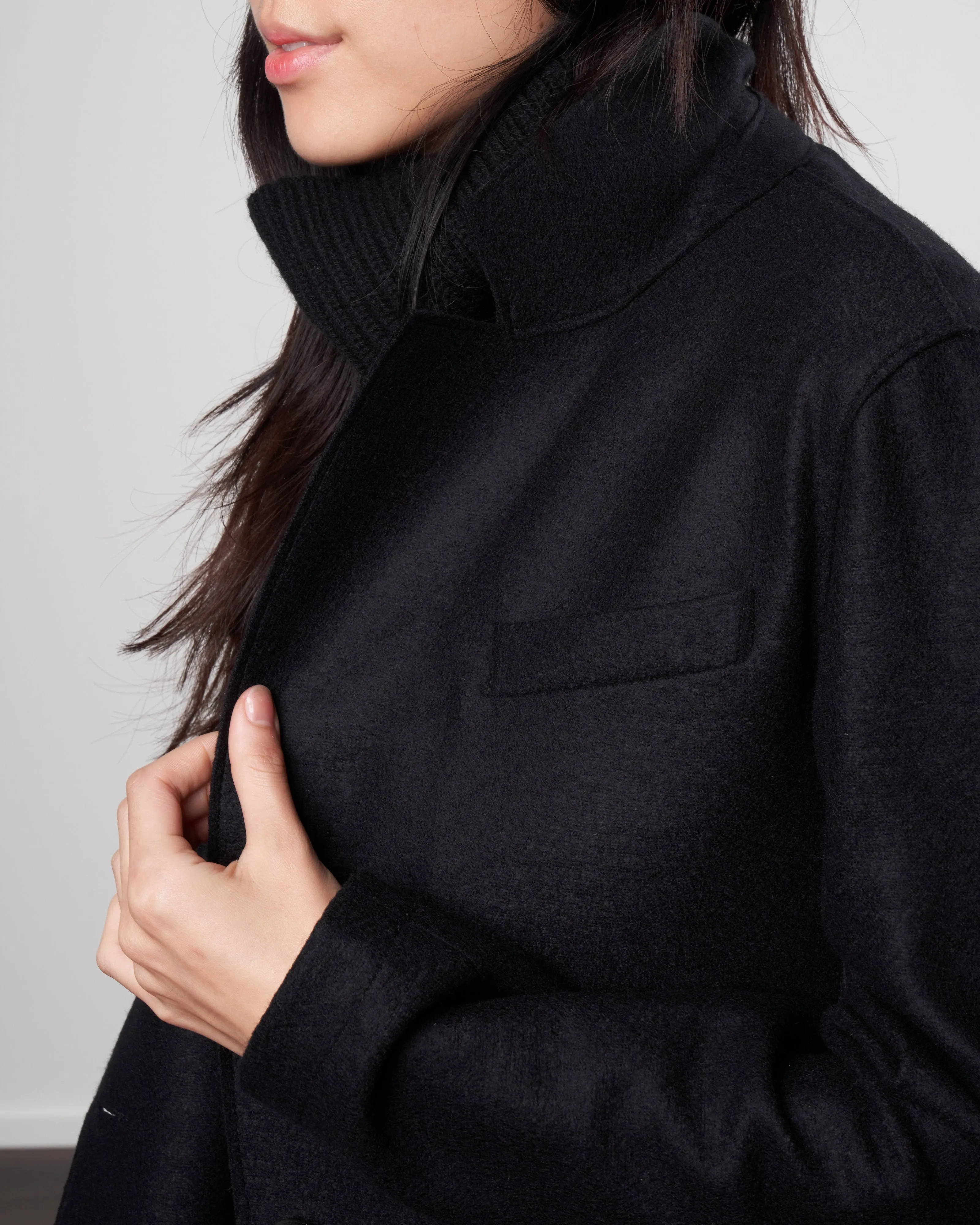 women 1 button blazer light pressed wool - black