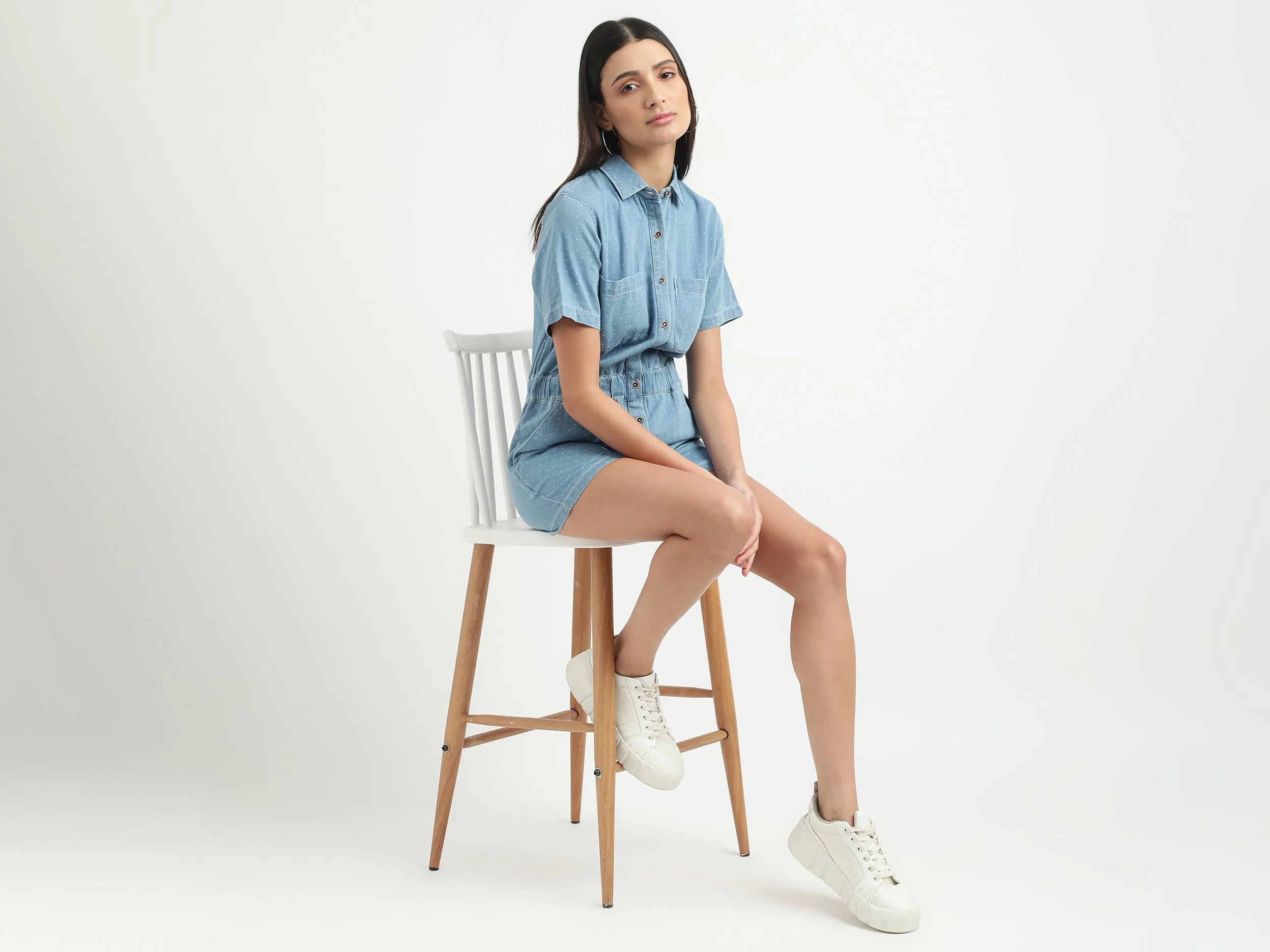 Women Printed Spread Collar Romper