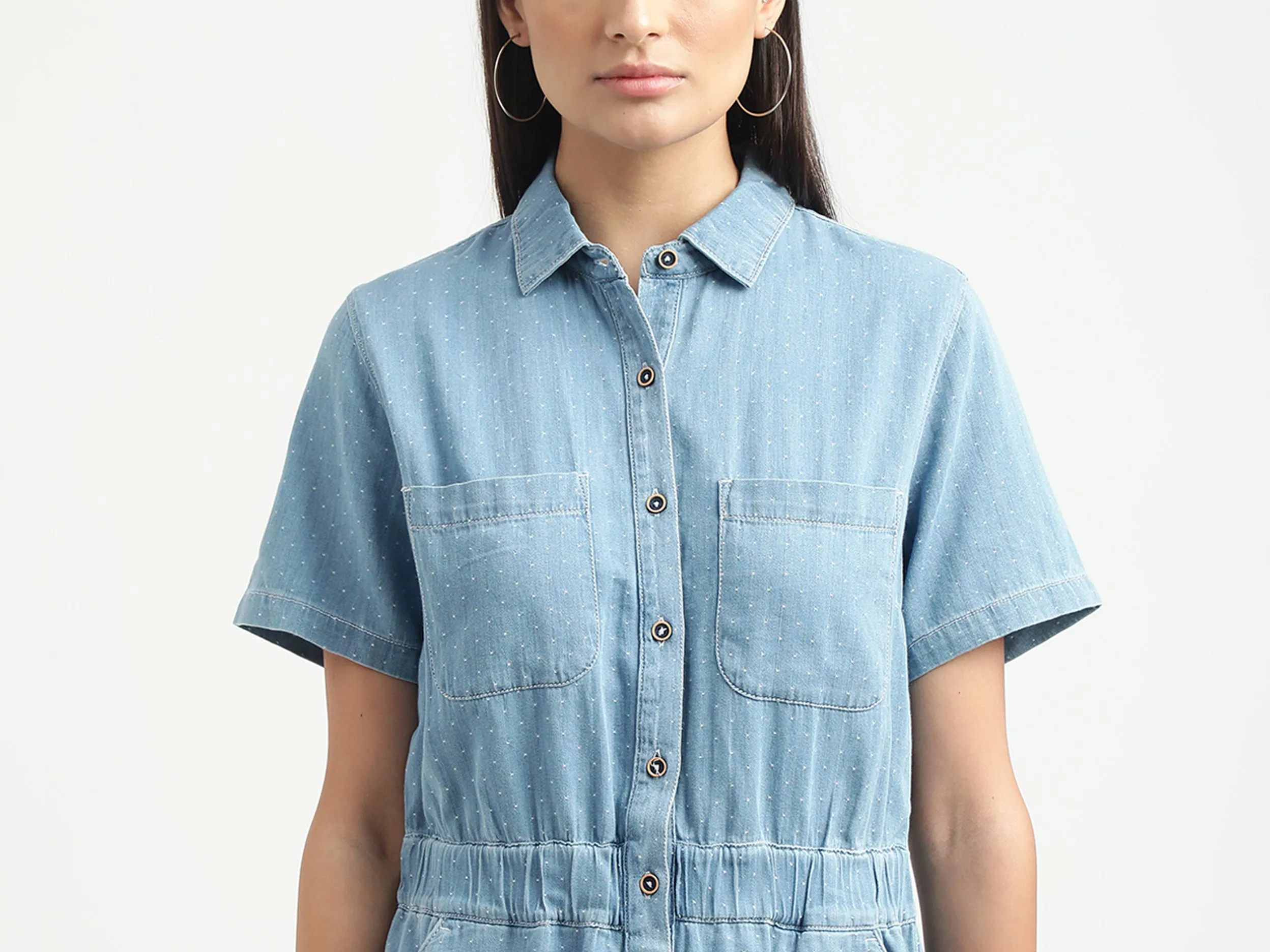 Women Printed Spread Collar Romper