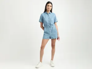 Women Printed Spread Collar Romper