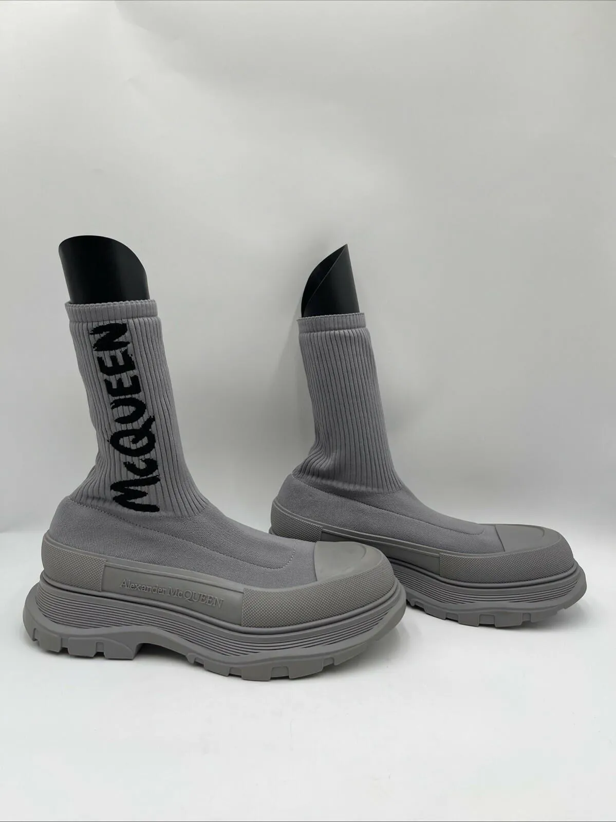 Women’s Alexander McQueen Sock Boots Light Grey Size 43 - Very Good