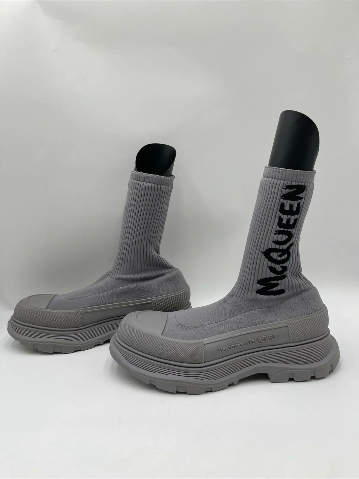 Women’s Alexander McQueen Sock Boots Light Grey Size 43 - Very Good