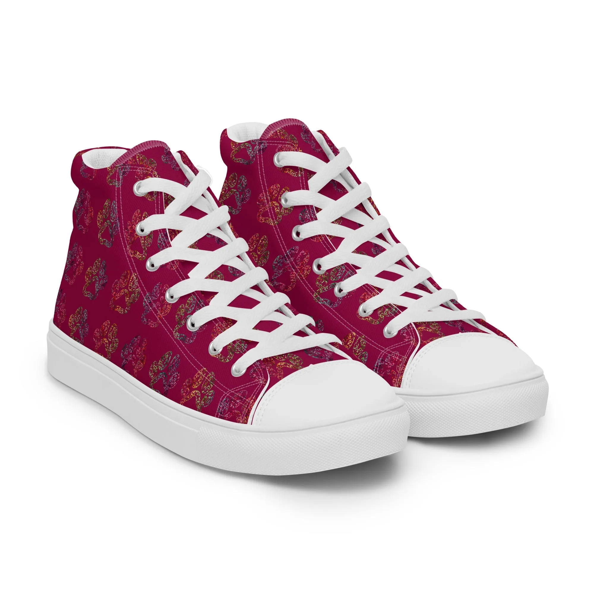 Women's Burgundy Paw Prints Sneakers