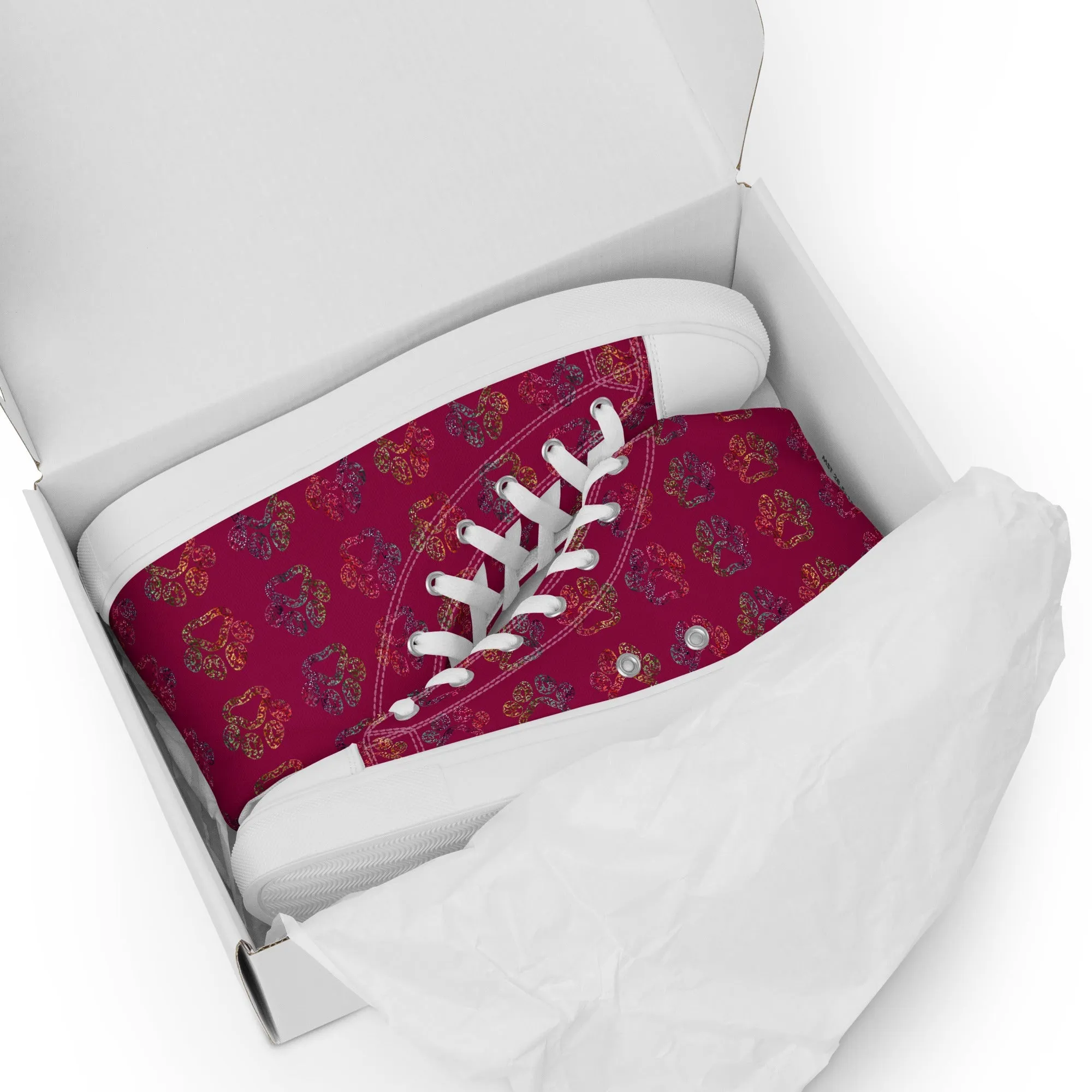Women's Burgundy Paw Prints Sneakers