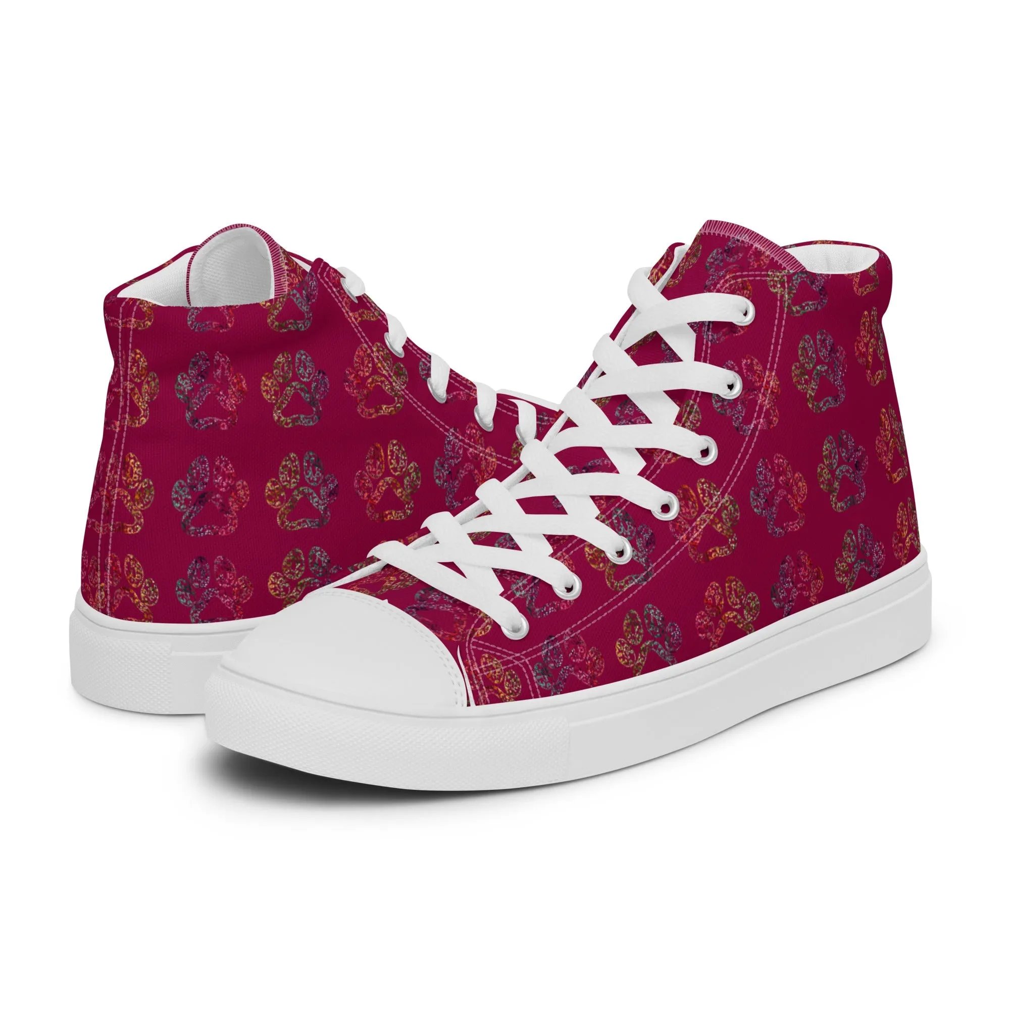 Women's Burgundy Paw Prints Sneakers