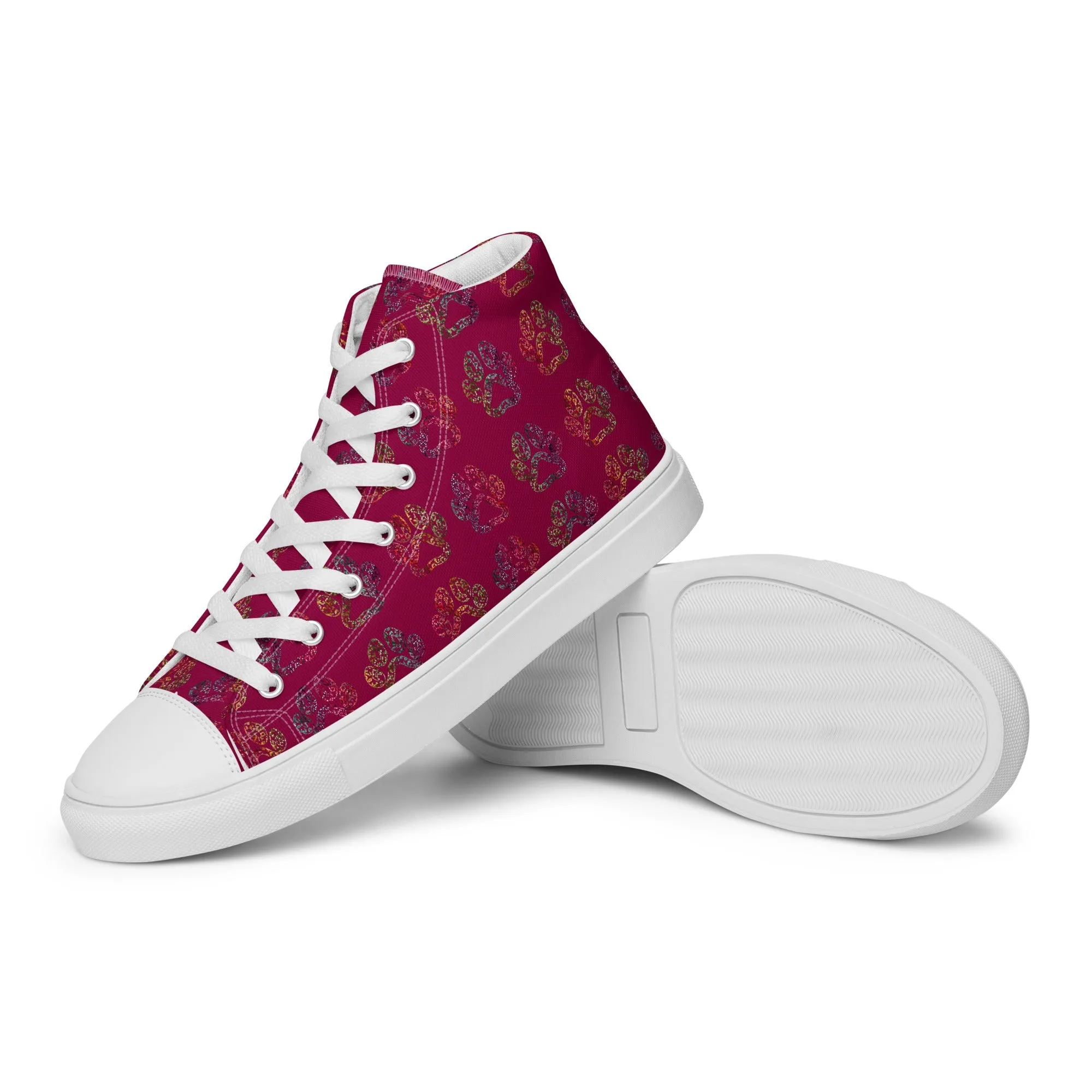 Women's Burgundy Paw Prints Sneakers