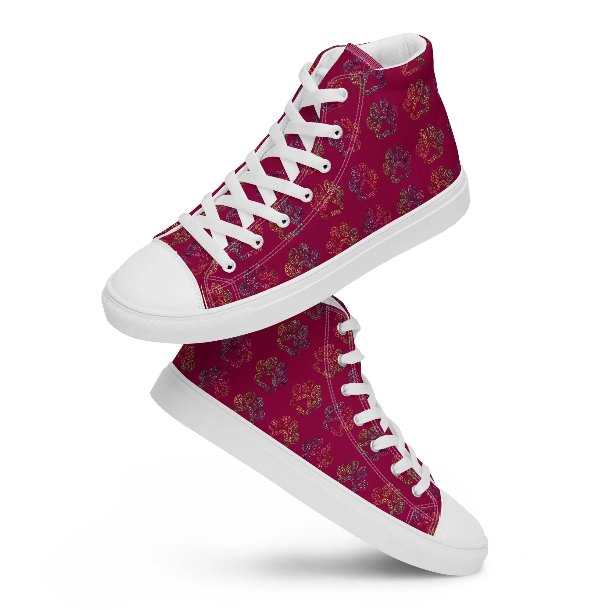 Women's Burgundy Paw Prints Sneakers