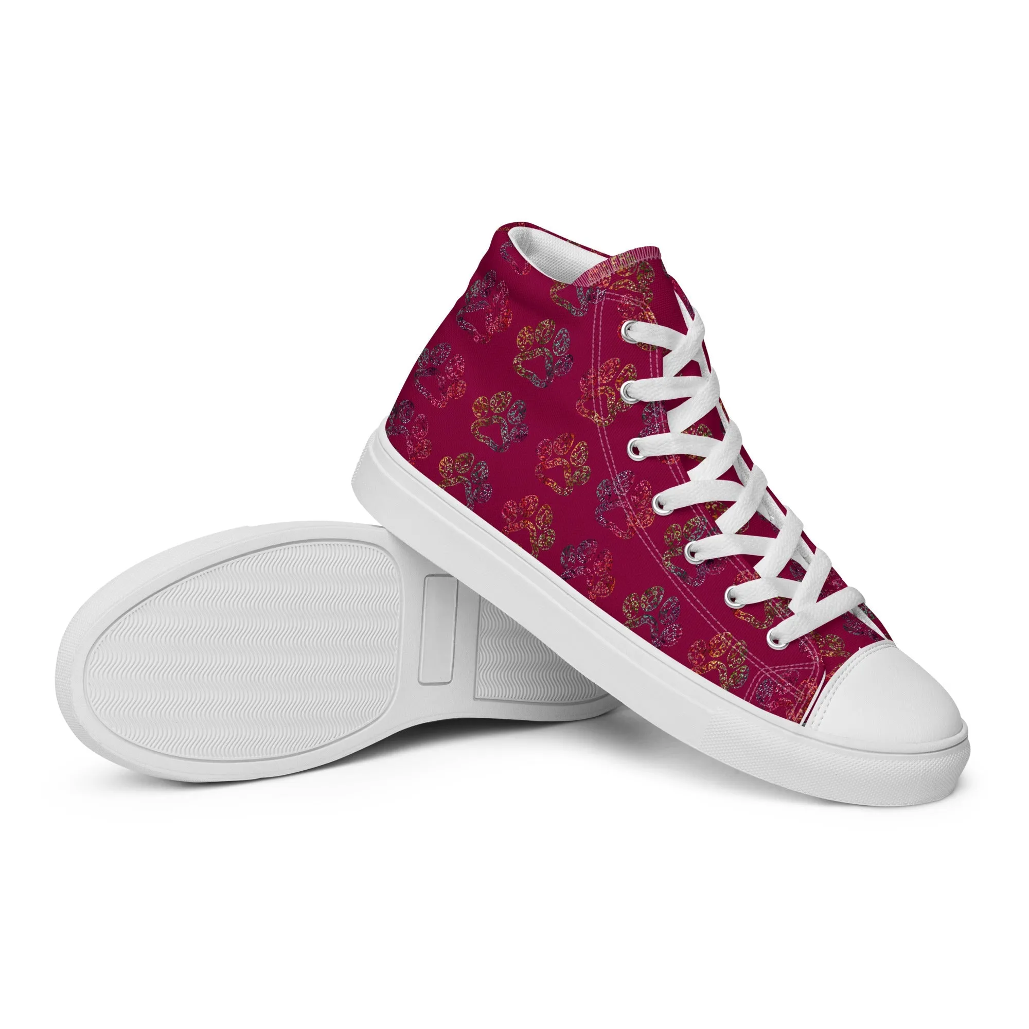 Women's Burgundy Paw Prints Sneakers