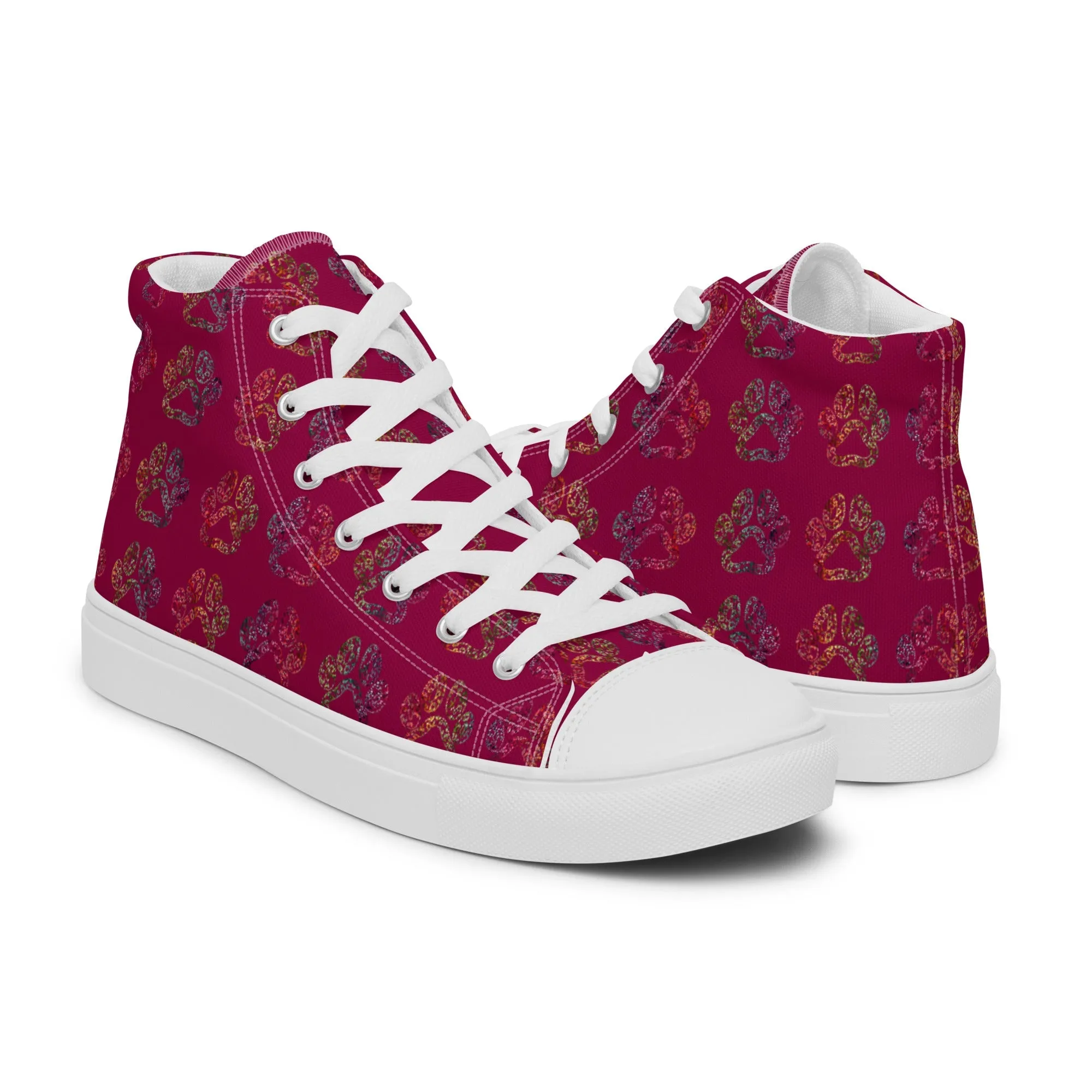 Women's Burgundy Paw Prints Sneakers