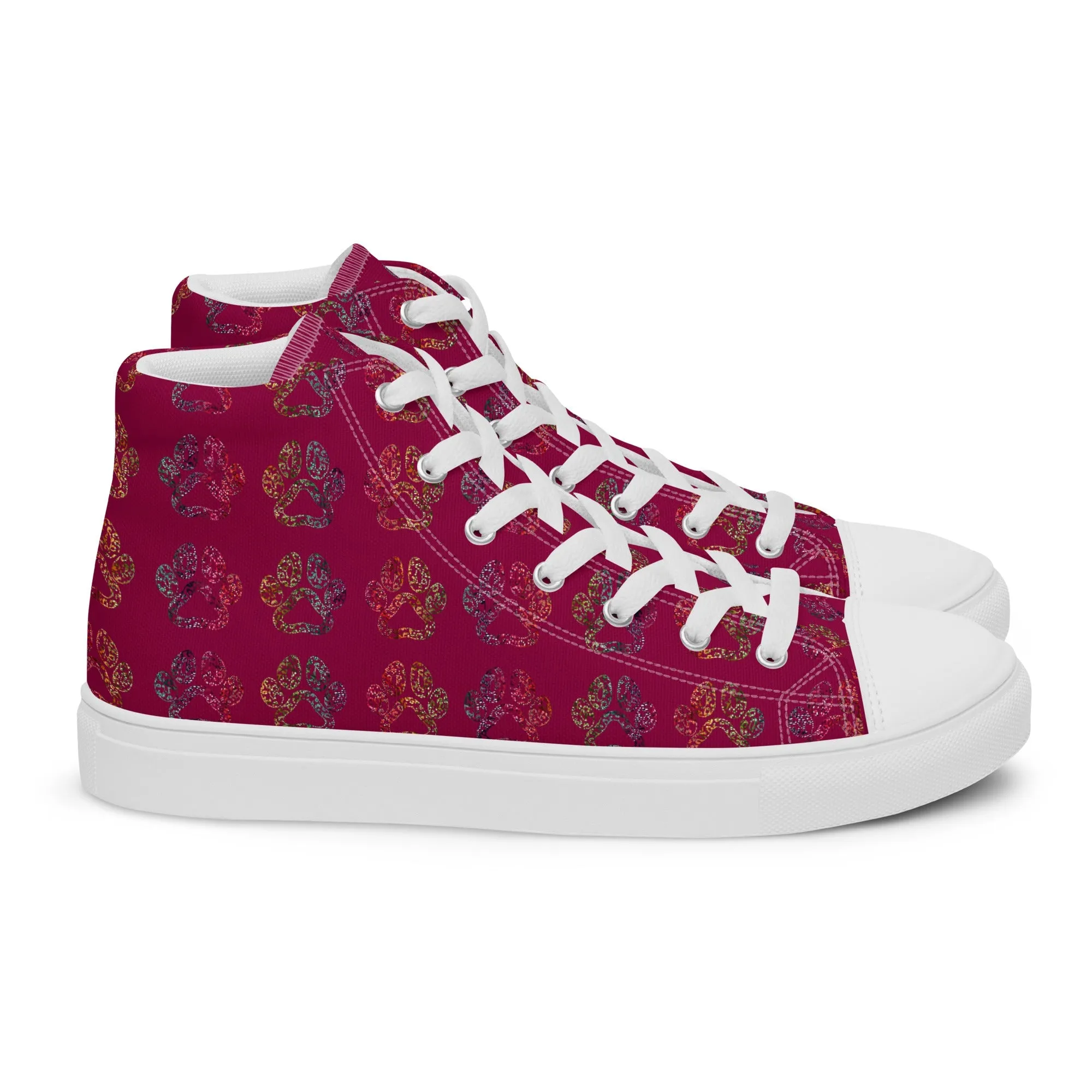 Women's Burgundy Paw Prints Sneakers