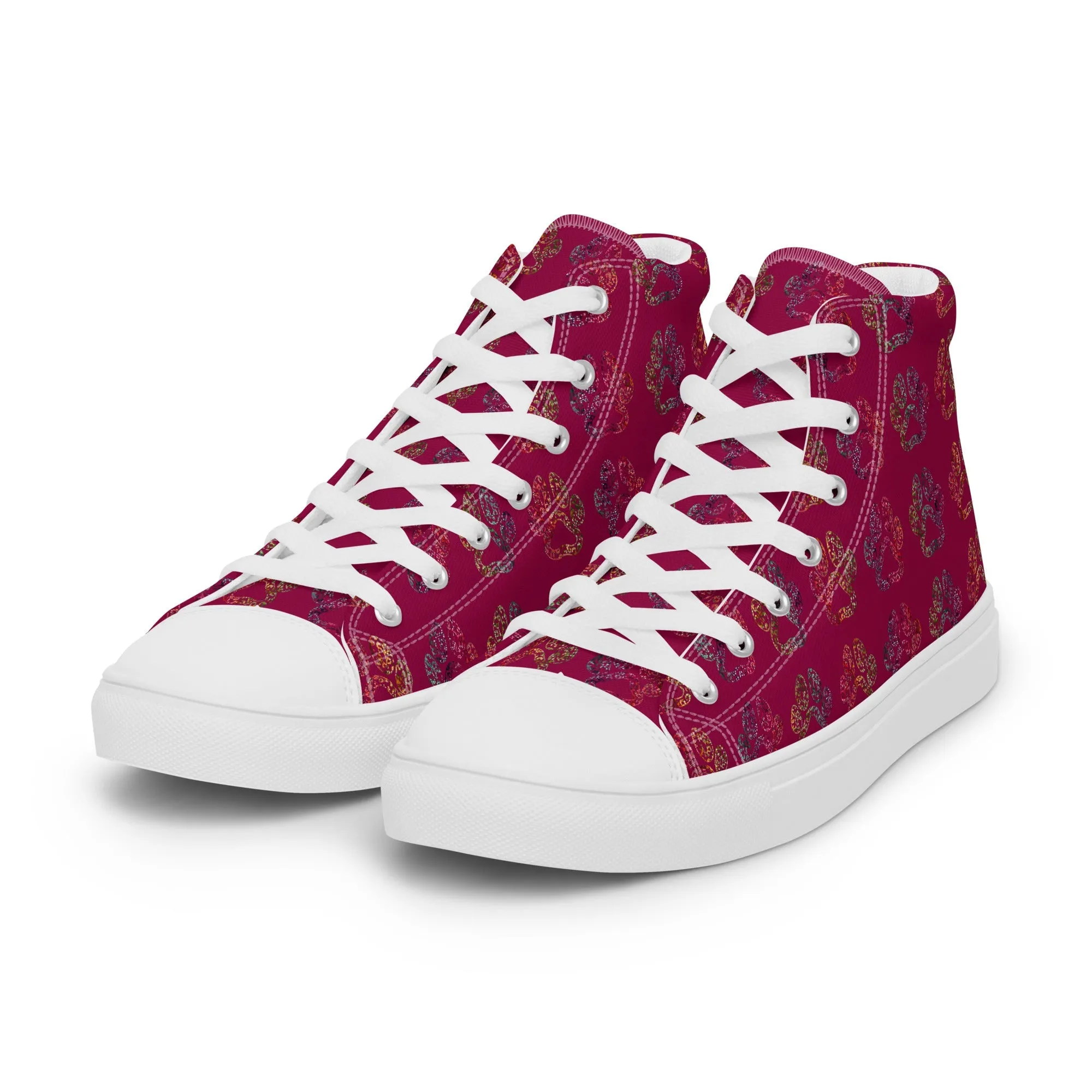 Women's Burgundy Paw Prints Sneakers