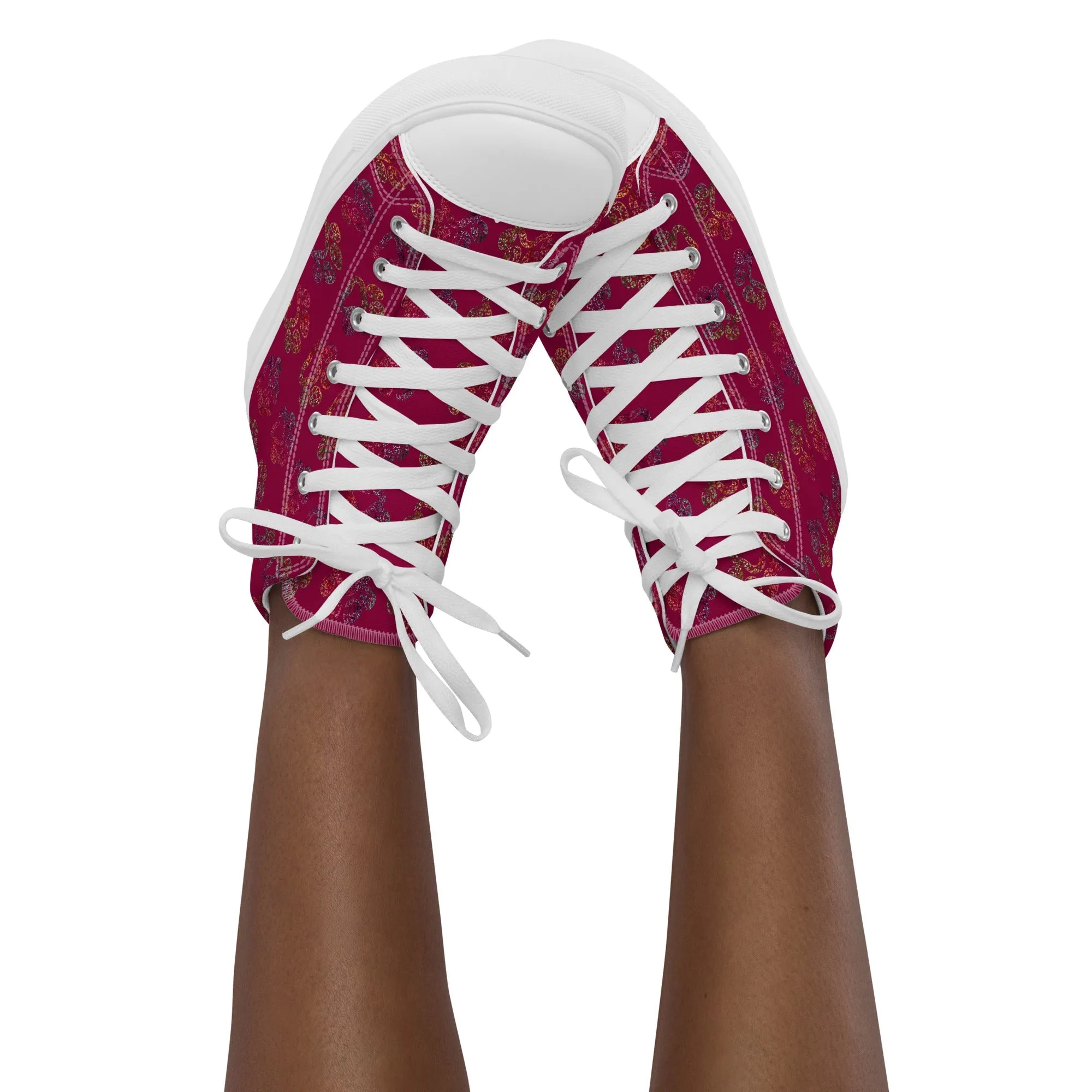 Women's Burgundy Paw Prints Sneakers