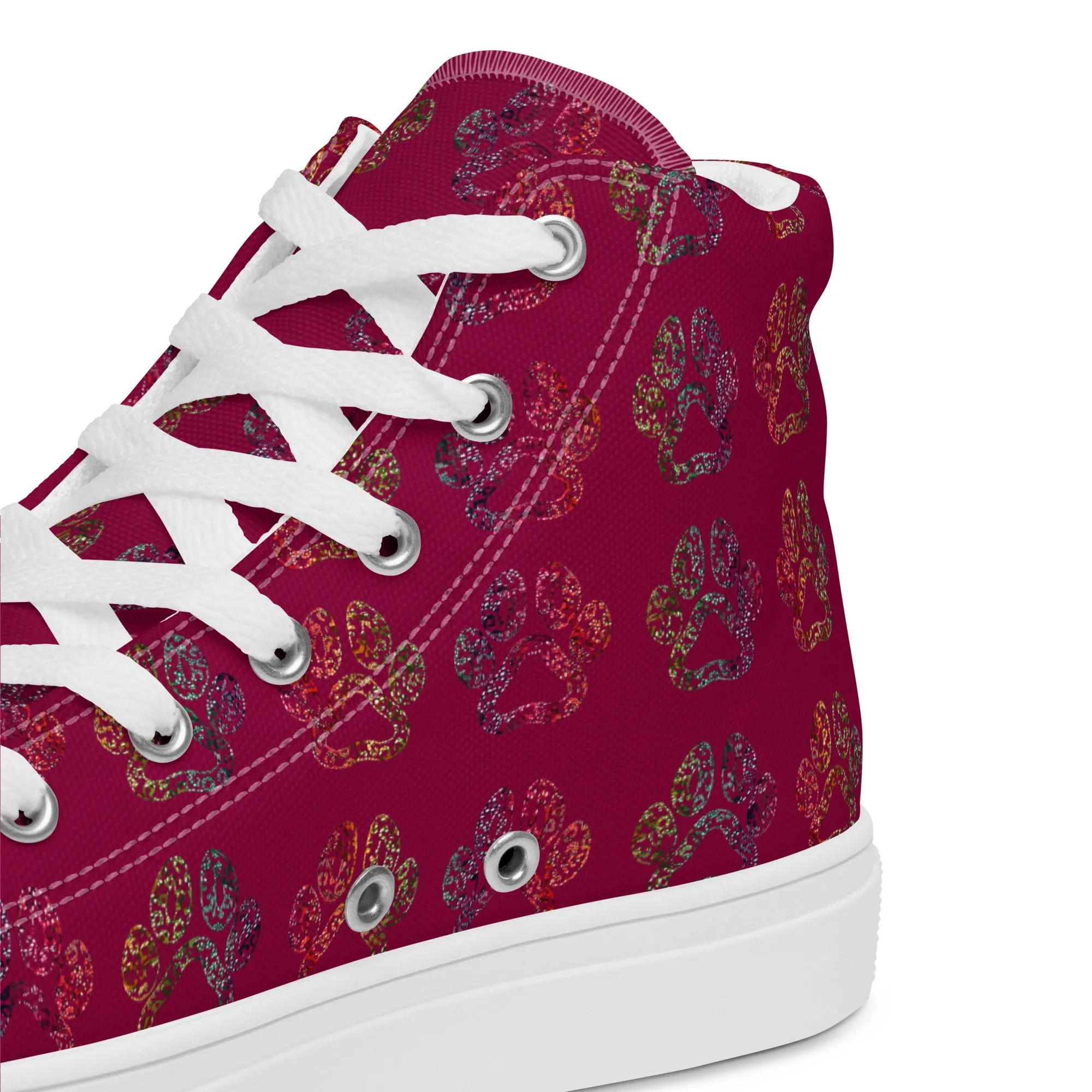 Women's Burgundy Paw Prints Sneakers